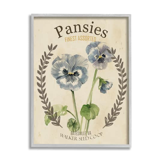 Stupell Industries Blue Assorted Pansies Vintage Floral Seed Packet Framed Wall Art